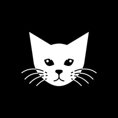 Minimalist white cat face illustration with transparent background