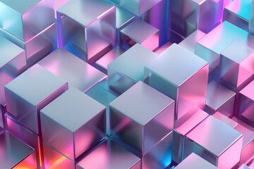 Obraz premium Isometric Metallic Cubes – Futuristic Minimal Design with Soft Gradient Lighting