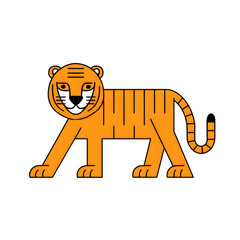 Stylized tiger illustration orange feline with striped pattern transparent background