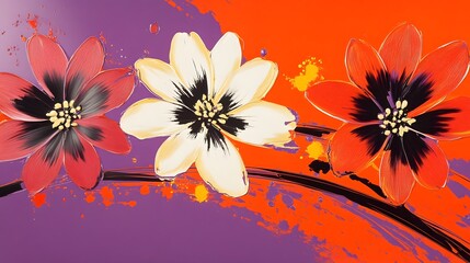 Abstract floral painting featuring vibrant colors and artistic brushstrokes