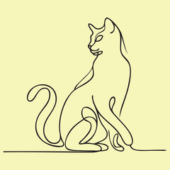 Cat continuous line drawing. One line vector drawing.
