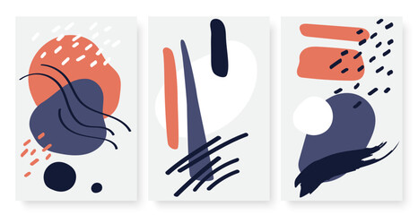 Abstract modern simple curves shapes, minimal dot lines vector illustration set. Minimalist trendy contemporary design, abstraction art template background for social media stories