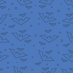 Seamless pattern bats outline isolated on blue background.Vector illustration