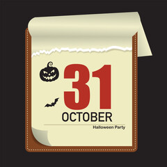 Calendar Holiday October 31 Halloween Party Illustration Tear-Off Page Design.Vector Illustration
