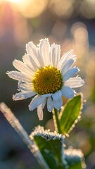 Frosted daisy in sunlight