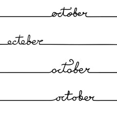 October One Continuous Lettering Line Art Hand Drawn. Simple Typography Illustration.