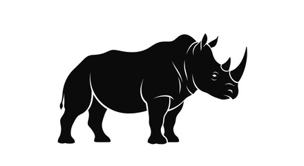 Fototapeta premium Majestic Black Rhinoceros Silhouette with Prominent Horns.