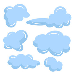 Clouds Flat Blue Collection.Set of Simple Sky Cartoon Elements Vector Illustration.