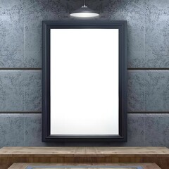 Elegant blank frame on textured wall with spotlight ready for your artwork or message showcase
