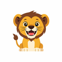 Adorable cartoon baby lion smiling happily.