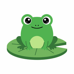 Cute Green Frog Sitting on a Lily Pad.