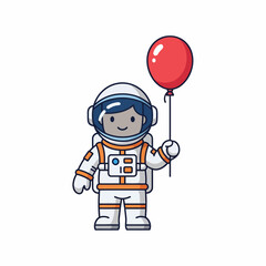 Cute Astronaut Holding a Red Balloon in Space.
