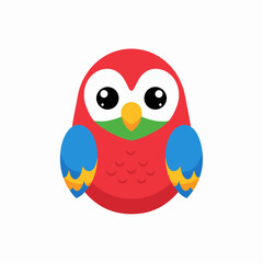 Cartoon Parrot Illustration with Big Eyes and Colorful Plumage.