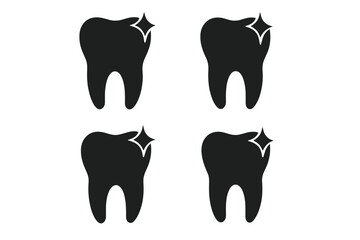 Healthy tooth vector icon set. Dental care and oral hygiene symbol. Clean, shining teeth illustration for dentist, stomatology clinic. Tooth whitening and health concept.