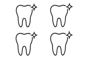 Tooth vector icon set. Healthy teeth line symbol. Dental care and oral hygiene concept. Dentistry pictogram for clean, fresh, whitening, protection, shine, sparkle illustration.
