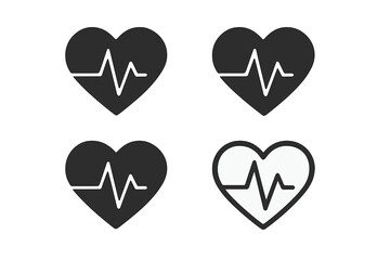 Heartbeat pulse line vector icon set. Medical EKG or ECG cardiogram symbol collection. Heart shape for health, cardiology, life, and love sign. Graphic design element.