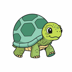 A charming and friendly green cartoon turtle character.