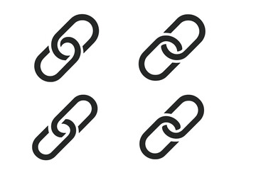 Chain link icon set for connection, teamwork, and strength concepts. Vector graphic symbol for hyperlink, attachment, and web design. Represents unity, partnership, and blockchain.