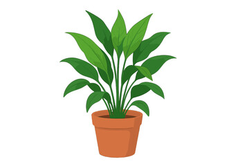 Potted houseplant vector illustration. Green foliage plant in a terracotta pot for home decor. Isolated botanical element for interior design, natural concepts, and office decoration.