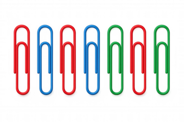 Colorful paper clips creating seamless border, office stationery organized in row, business supplies