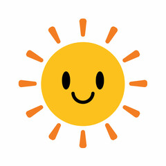 Cute Smiling Sun Icon with Rays.