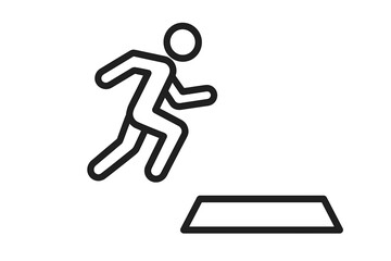 Long jump athlete vector icon. Sports symbol for olympic games. Athletics running, jumping illustration. Minimalist line art design. Fitness pictogram for track and field competition.