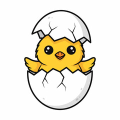 Cute baby chick hatching from an egg adorable cartoon illustration.