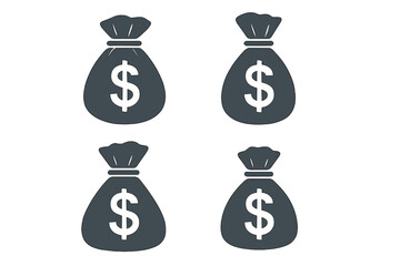 Money bag icon set. Vector graphic with dollar sign. Symbol of wealth, savings, investment, and cash. Financial concept for business, bank, and economy. Profit & currency.