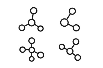 Molecule vector icon set. Scientific molecular structures. Chemical connections, abstract atoms, models. Science, chemistry, biology, research, and technology concept.