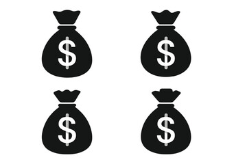 Money bag icon set. Vector illustration of a money sack with a dollar sign. Financial graphic element for business, banking, savings, investment, wealth, and profit concepts.