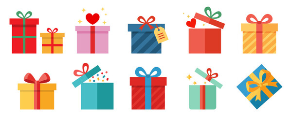 Present icon. Gift box icon set. Flat style gifts collection for New Year, Christmas or another holiday
