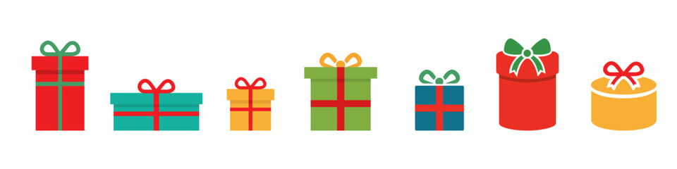 Present icon. Gift box icon set. Flat style gifts collection for New Year, Christmas or another holiday