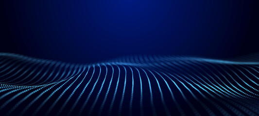 Abstract blue futuristic background. Technological wave of information data flow. 3D rendering.