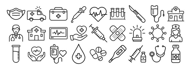 Medical icon set, drugs, vaccination, viruses