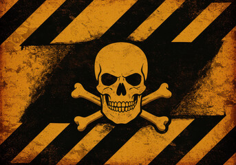Grungy skull and crossbones danger warning symbol distressed texture background