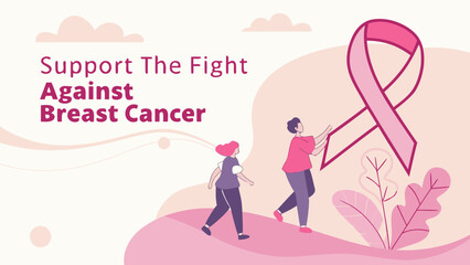 Fototapeta premium Illustration of two people supporting breast cancer awareness