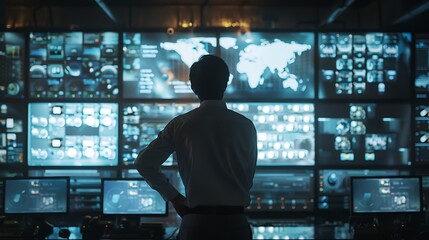 business woman in front of a screen