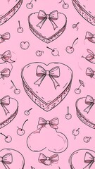 Repeating pattern with heart-shaped boxes and cherries