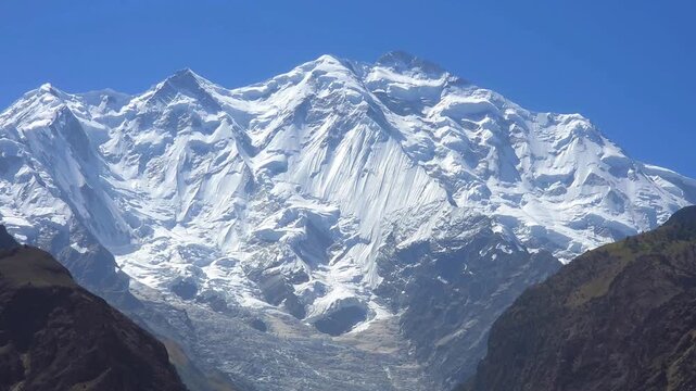 Rakaposhi Mountain Peak in the Karakoram Range, Majestic Snow-Covered Landscape 4K Footage, Gilgit-Baltistan Pakistan