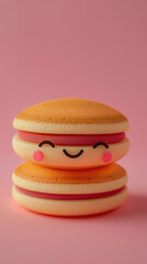 Cute Smiling Macaron with Pink Filling on Pastel Background Perfect for Whimsical and Playful Food-Themed Designs and Projects