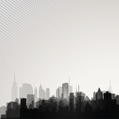 Silhouette of a city skyline with halftone pattern