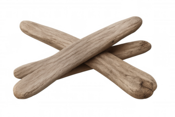 Driftwood pieces crossing, natural aged wood floating on water, weathered sticks with organic texture on transparent background