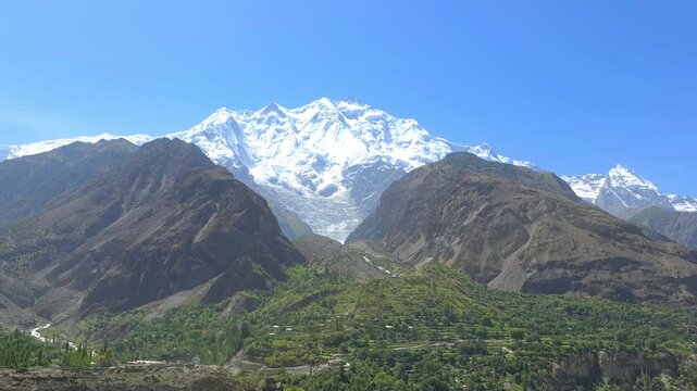 Rakaposhi Mountain Peak in the Karakoram Range, Majestic Snow-Covered Landscape 4K Footage, Gilgit-Baltistan Pakistan