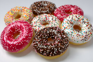 a group of donuts with sprinkles on them