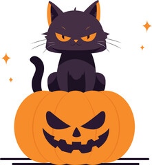 Black cat peeking out of carved pumpkin halloween orange, Pumpkin Throne