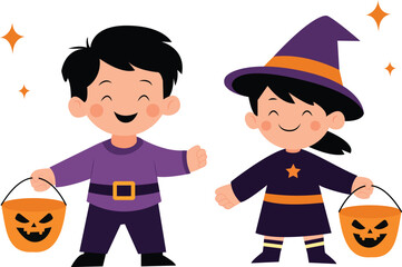 Cute kids Cartoon Dressed as a Pumpkin Isolated on a Transparent Background