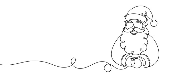 Santa Claus continuous one line drawing. Christmas winter new year concept Editable stroke