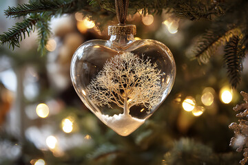 a glass heart shaped ornament with a tree inside