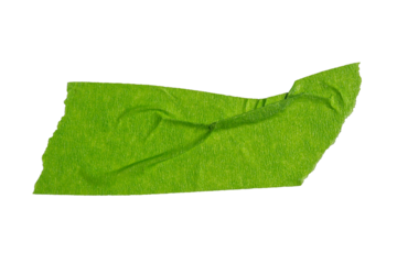 Green adhesive torn paper tape isolated on transparent background