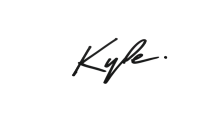 Elegant handwritten signature of the name Kyle in black ink.